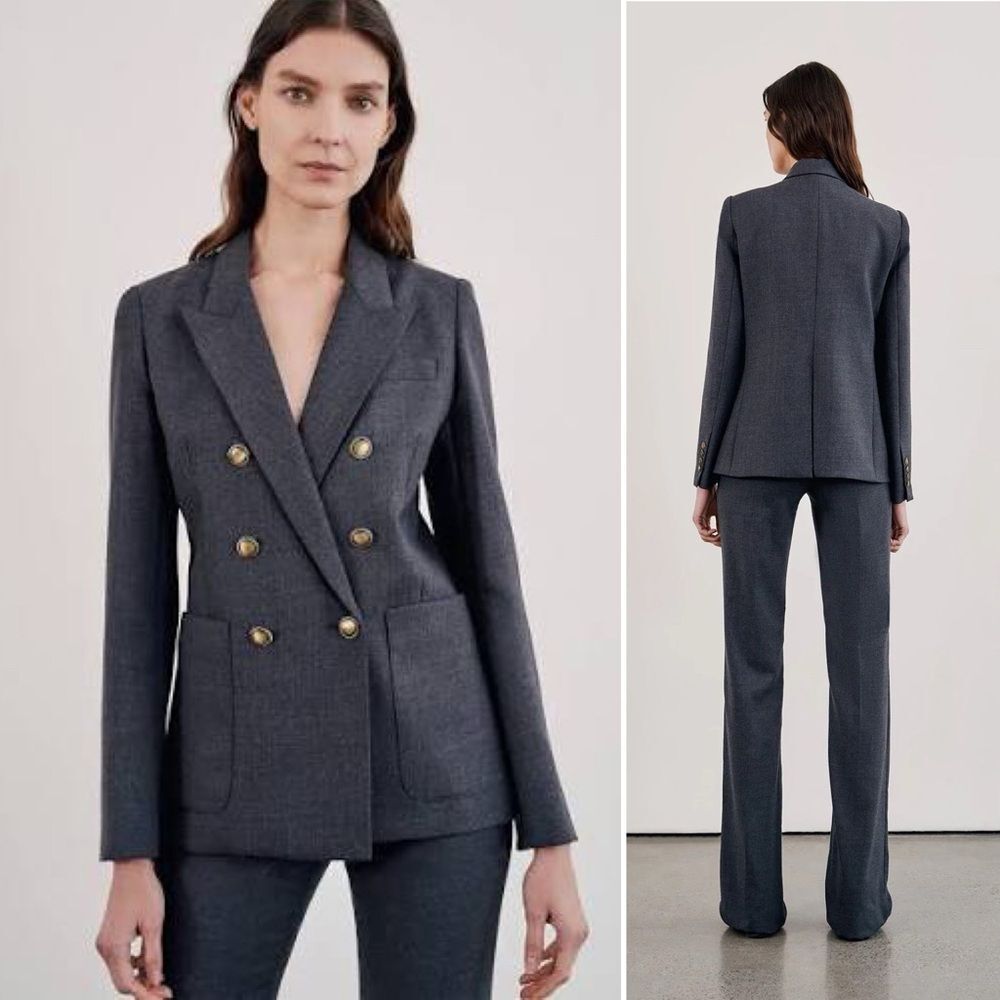 Nili Lotan Nathalia Charcoal Gray Virgin Wool Double Breasted Blazer Jacket 6
